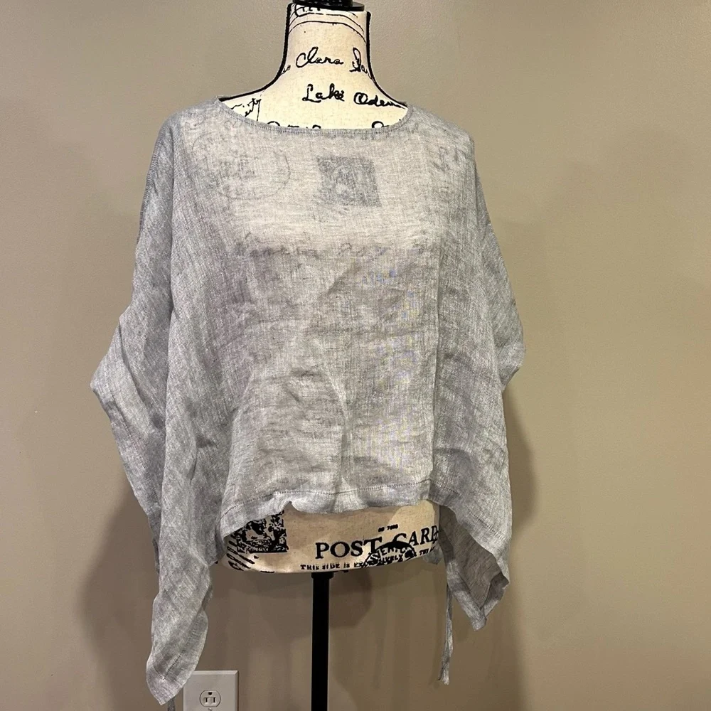 Eileen Fisher Side Tie Gauze Handkerchief Poncho - Picture 3 of 9